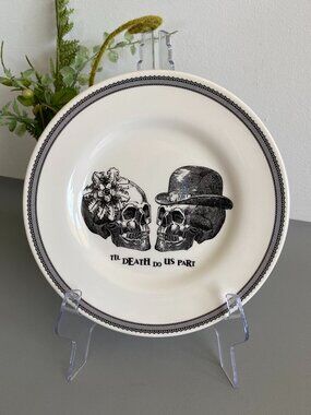 Royal Stafford Til Death Do Us Part Skull Salad Plate Bride Groom 8.5"